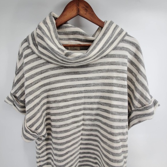 Anthropologie t.la Taupe and Cream Striped Top Cowl Neck Roll Sleeve/ Hem| S - Picture 2 of 11